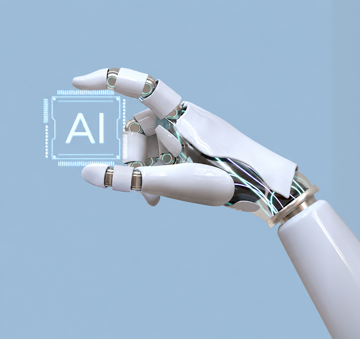 Robotic hand presenting an artificial intelligence interface